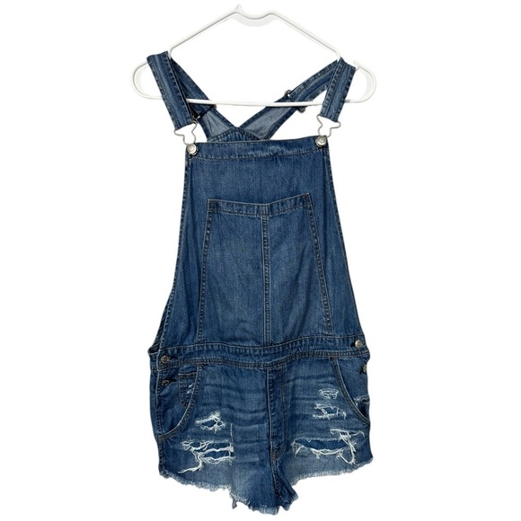 American Eagle Outfitters Blue Denim Overall Shorts Large - Picture 7 of 7